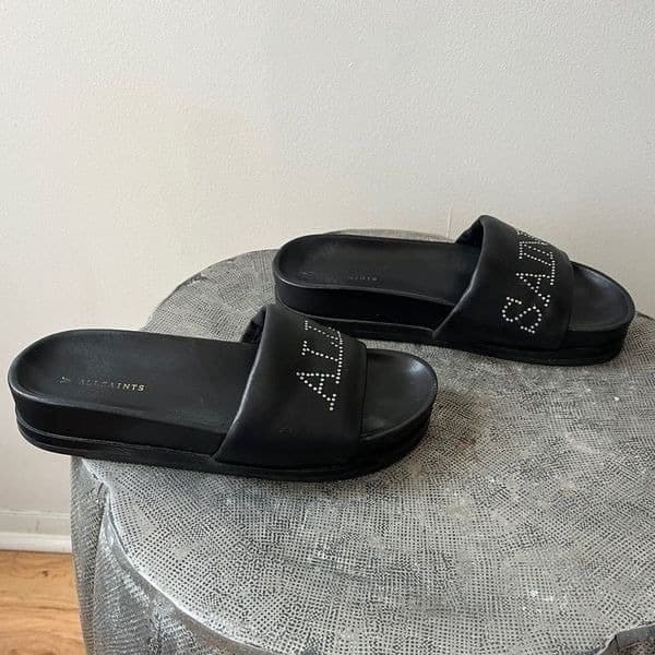 AllSaints Sophie leather sliders in black size 37 us 6.5 - Thumbnail 12