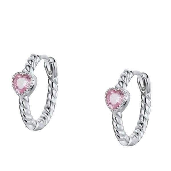 The Tiniest Pink Heart Dainty Hoop Huggie micro earrings - Image 1