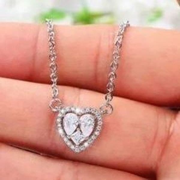 The Loving Heart Pendant Cubic Zirconia & 925 Silver Necklace - Thumbnail 2