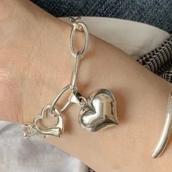 The LOVE Heart Pendant & clasp link bracelet in 925 - Image 1