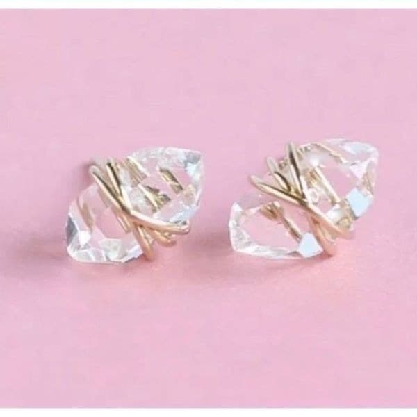 The Crystal Dream Gold plated wrapped lab created sapphire earrings - Thumbnail 4