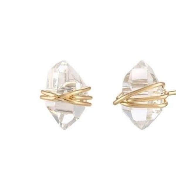 The Crystal Dream Gold plated wrapped lab created sapphire earrings - Thumbnail 5