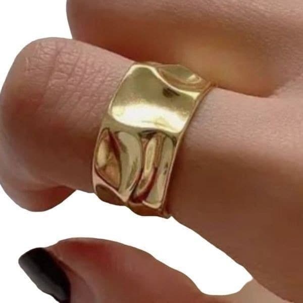 The Hammered Ring 925 adjustable gold band ring - Thumbnail 2