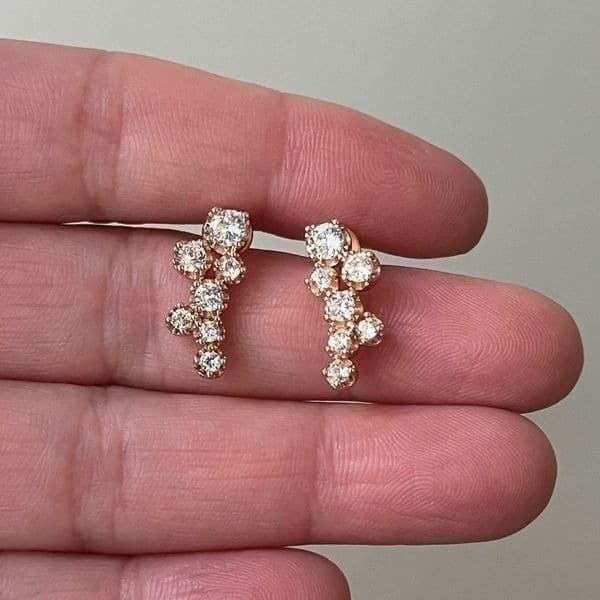 The Dainty Cluster Rose Gold stud earrings with cubic zirconia over 925. - Thumbnail 5