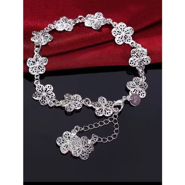 Double Dangling Flower bracelet in 925 sterling silver - Image 1