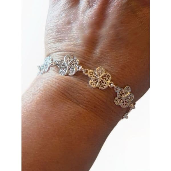 Double Dangling Flower bracelet in 925 sterling silver - Thumbnail 3