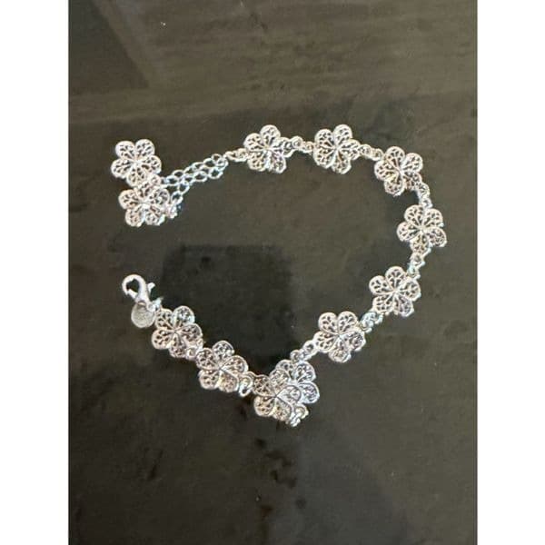 Double Dangling Flower bracelet in 925 sterling silver - Thumbnail 8