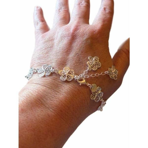 Double Dangling Flower bracelet in 925 sterling silver - Thumbnail 2