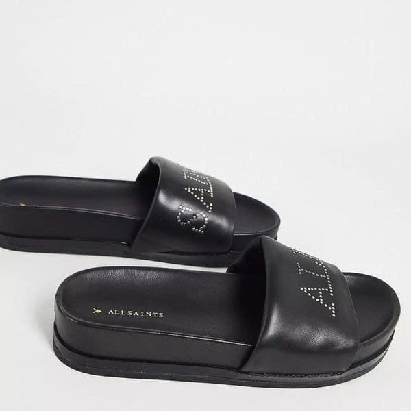 AllSaints Sophie leather sliders in black size 37 us 6.5 - Thumbnail 2