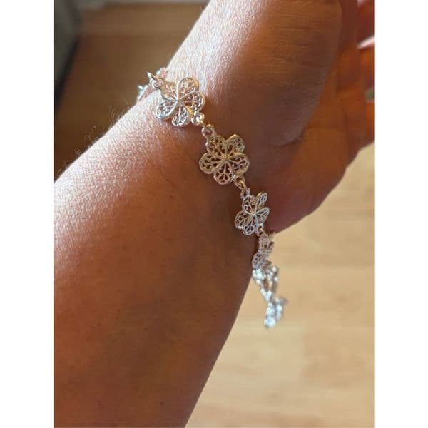Double Dangling Flower bracelet in 925 sterling silver - Thumbnail 5