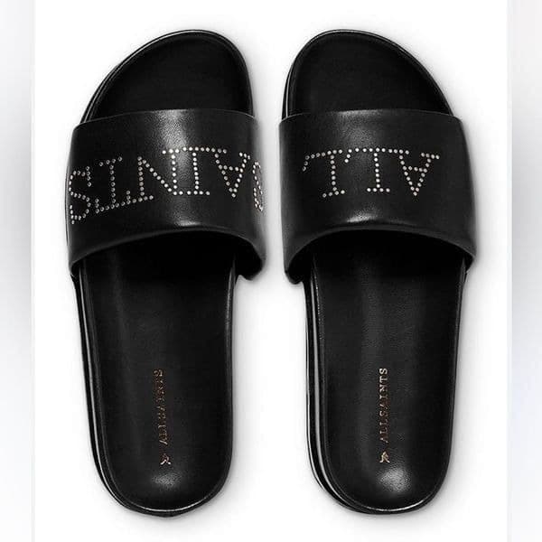 AllSaints Sophie leather sliders in black size 37 us 6.5 - Thumbnail 3