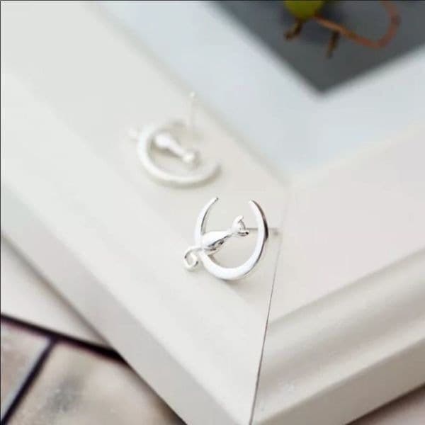 The Caturday Everyday 925 Silver Stud Cat Earrings - Thumbnail 3