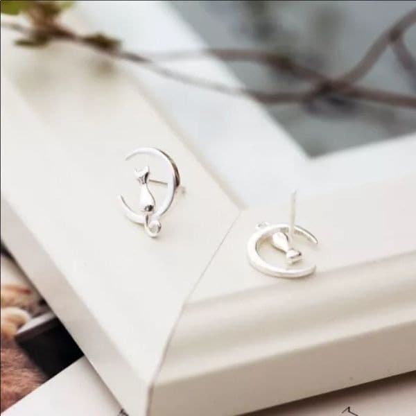 The Caturday Everyday 925 Silver Stud Cat Earrings - Thumbnail 4