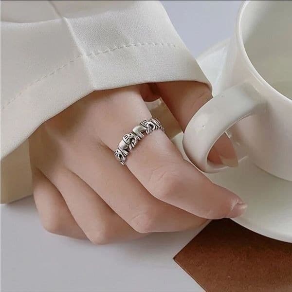 The Elephant Adjustable silver ring in 925 silver - Thumbnail 3
