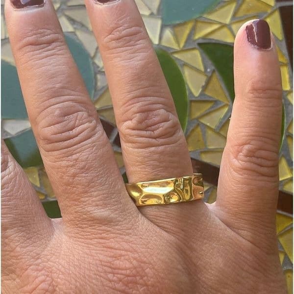 The Hammered Ring 925 adjustable gold band ring - Thumbnail 10