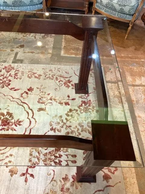 Custom Handmade Wooden Base Dining Table With Beveled Glass Top - Thumbnail 3
