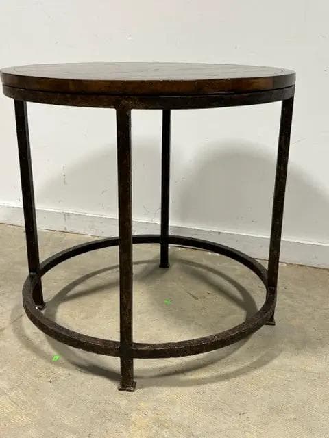 Woodbridge Furniture Round Wood End Table Metal Base - Thumbnail 2