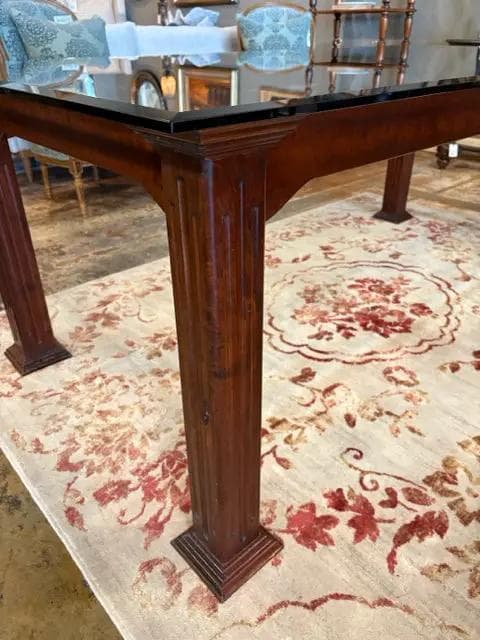 Custom Handmade Wooden Base Dining Table With Beveled Glass Top - Thumbnail 2