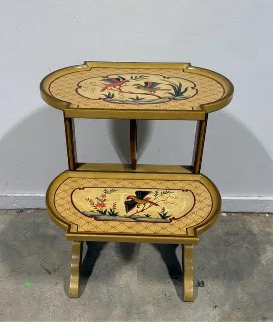 Two Tier Folding Butler Tray With Bird Design - Image 1