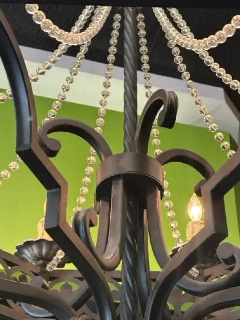 8 Light Wrought Iron Chandelier with Beaded Garland - Thumbnail 2
