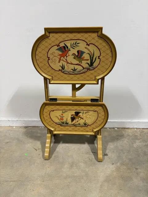 Two Tier Folding Butler Tray With Bird Design - Thumbnail 2