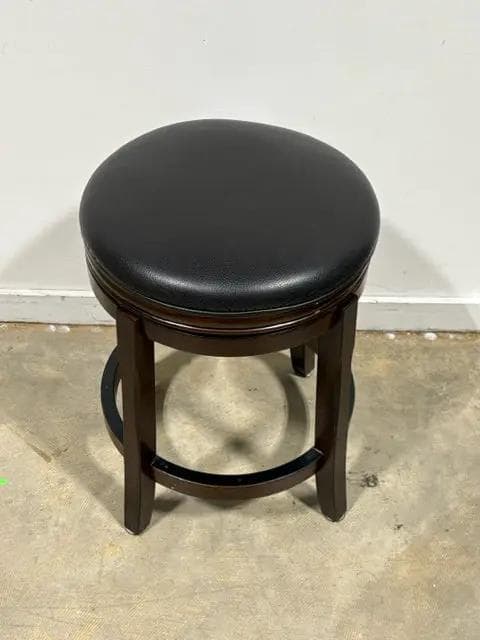 Set Of 2 Leather And Wood Base Swivel Counter Stools - Thumbnail 3
