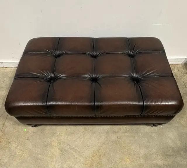 Brown Leather Tufted Ottoman - Image 1