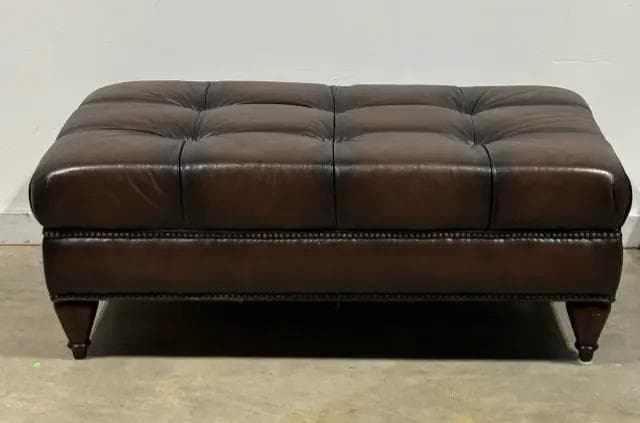 Brown Leather Tufted Ottoman - Thumbnail 2