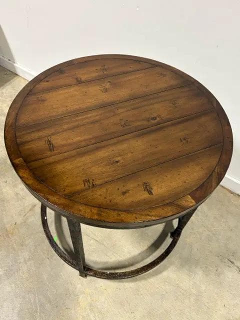 Woodbridge Furniture Round Wood End Table Metal Base - Thumbnail 3