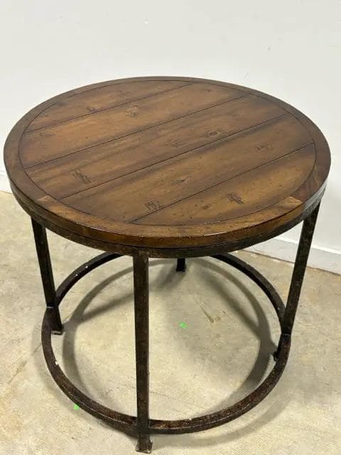 Woodbridge Furniture Round Wood End Table Metal Base - Image 1