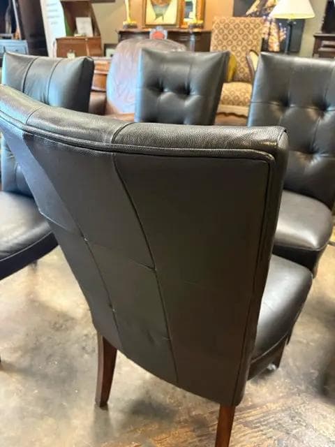 Set Of 6 Black Faux Leather Dining Room Chairs - Thumbnail 3