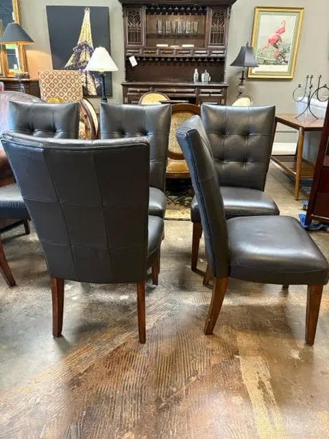Set Of 6 Black Faux Leather Dining Room Chairs - Thumbnail 2