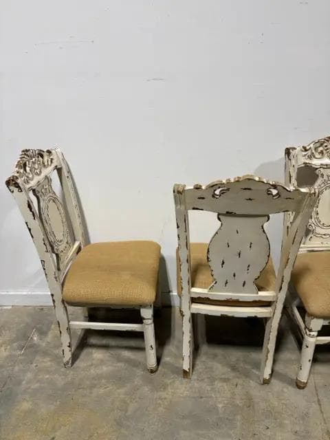 Set Of 4 French Country Burlap Seat Dining Chairs - Thumbnail 2