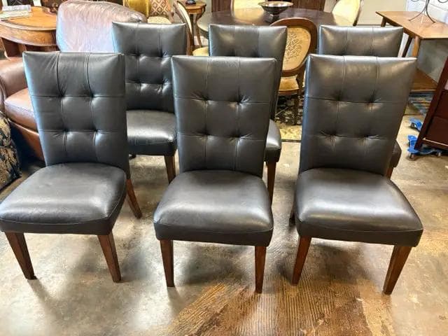 Set Of 6 Black Faux Leather Dining Room Chairs - Image 1