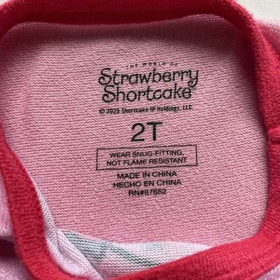 Strawberry Shortcake Toddler 2T Girl's Character Pajama Top Shirt Pink Kawaii - Thumbnail 2