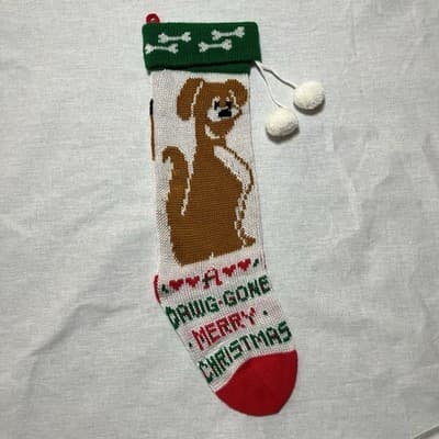 Vintage 1993 Dog Christmas Stocking Knitted - A Dawg Gone Merry Christmas - Thumbnail 2