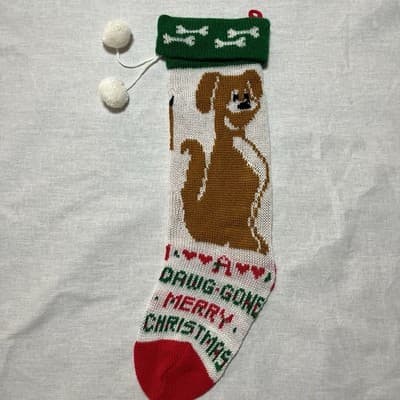Vintage 1993 Dog Christmas Stocking Knitted - A Dawg Gone Merry Christmas - Image 1