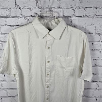 Nat Nast Shirt Men XL Off White Textured Chevron Silk Cotton Airy Camp Pocket - Thumbnail 2