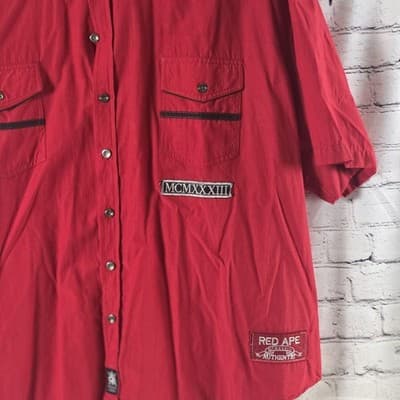 Red Ape Men's 4X Red Embroidered Long Sleeve Button Down Shirt - Thumbnail 3
