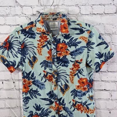 Denim & Flower 1942 Men's Small Slim Fit Floral Short Sleeve Button Up Shirt - Thumbnail 2