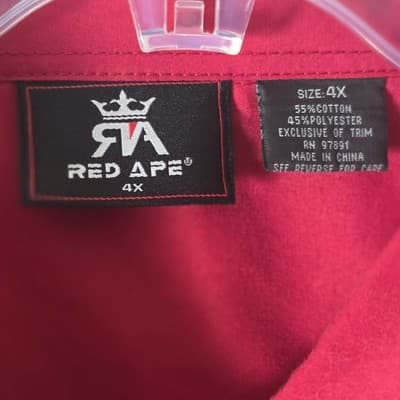 Red Ape Men's 4X Red Embroidered Long Sleeve Button Down Shirt - Thumbnail 6