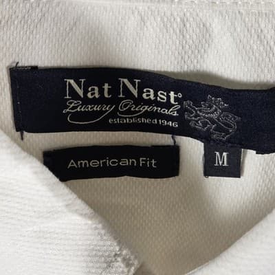 Nat Nast Shirt Men XL Off White Textured Chevron Silk Cotton Airy Camp Pocket - Thumbnail 3