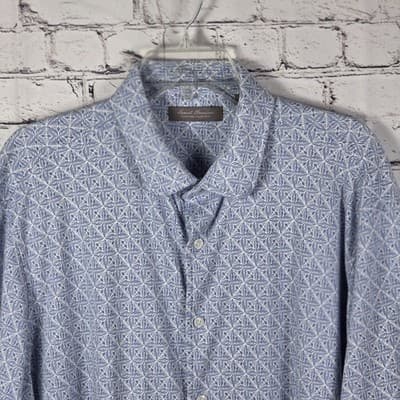 Daniel Cremieux Men's Blue / White Geometric Short Sleeve Polo Shirt - Thumbnail 2