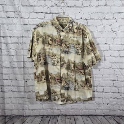 North River Men's XL Deer And Wildlife Print Short Sleeve Button Up Shirt - Image 1