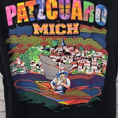 Mexican Men's Large Black Fishing Short Sleeve T-Shirt - Thumbnail 2