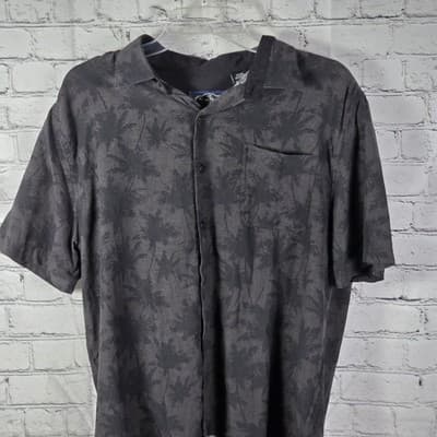 Nat Nast Men's Medium Black Silk Blend Tropical Hawaiian SS Button Up Shirt - Thumbnail 2