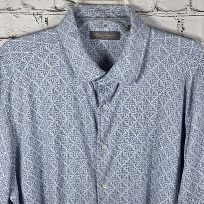 Daniel Cremieux Men's Blue / White Geometric Short Sleeve Polo Shirt - Thumbnail 3