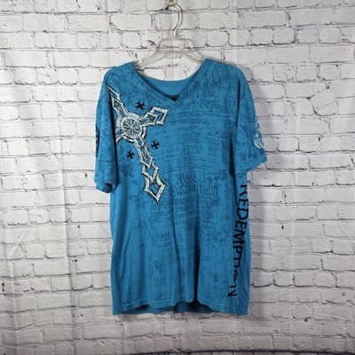 Y2K Raw State Men's Large Blue "Redemption" Grunge Punk Shirt - Image 1