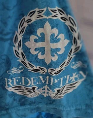 Y2K Raw State Men's Large Blue "Redemption" Grunge Punk Shirt - Thumbnail 4