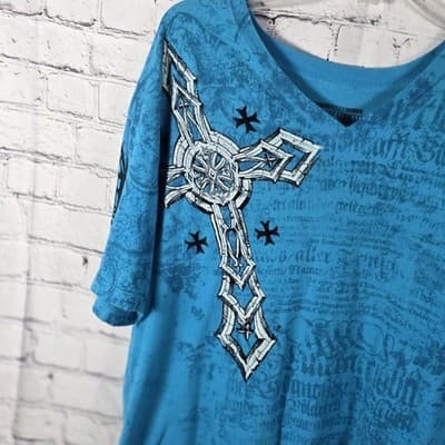 Y2K Raw State Men's Large Blue "Redemption" Grunge Punk Shirt - Thumbnail 2